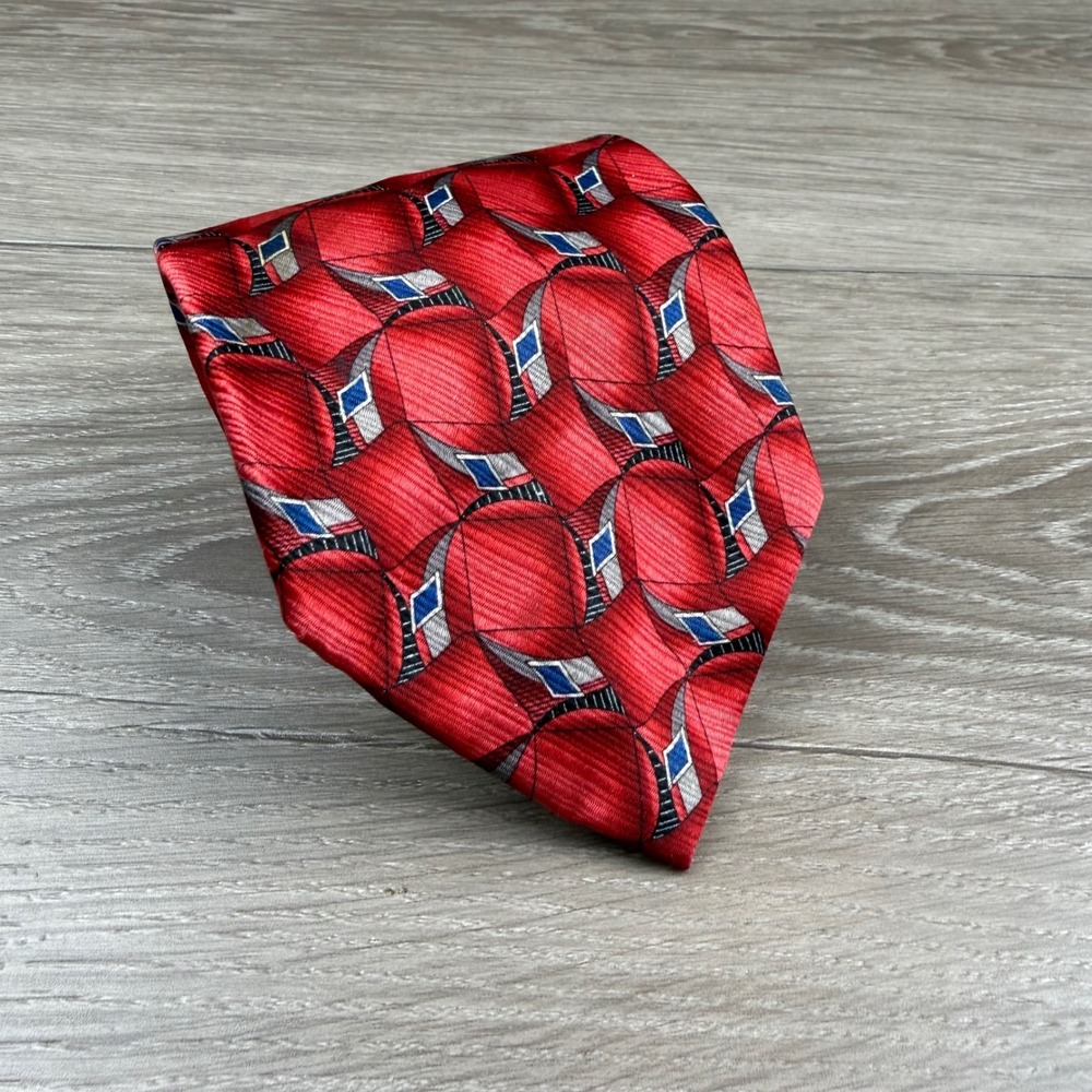 Stafford Mens Necktie Geometric Abstract Silk Red OS